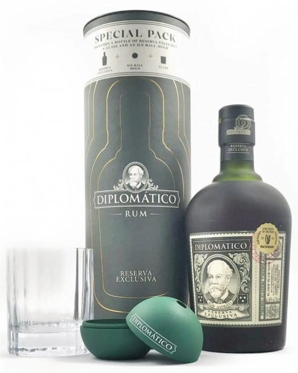 Diplomatico Reserva Exclusiva Rum Glass & Ice Mould Gift Set, 70 cl For Sale