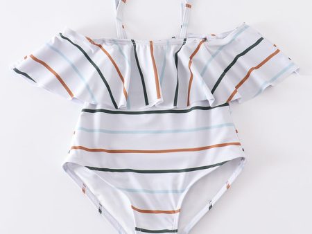 Organic rainbow stripe strap girl swimsuit one piece UPF50+ For Sale