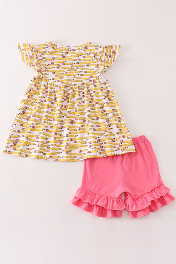 Yellow pencil girl ruffle set Hot on Sale