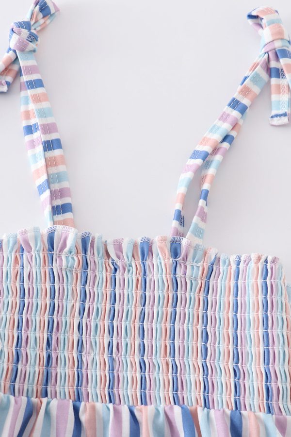 Blue stripe smocked strap girl bubble Sale