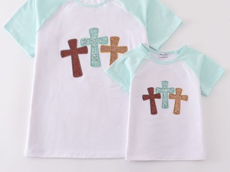 White cross he is risen glitter embroidery mom&me top Discount