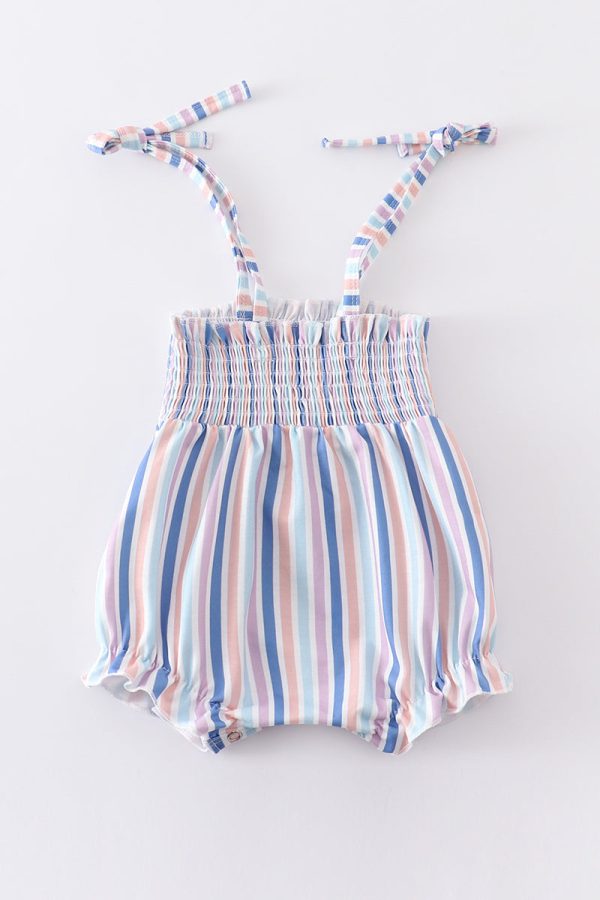 Blue stripe smocked strap girl bubble Sale