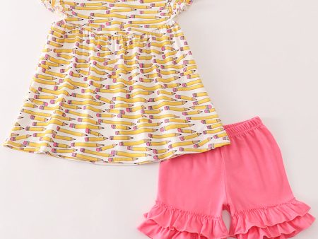 Yellow pencil girl ruffle set Hot on Sale