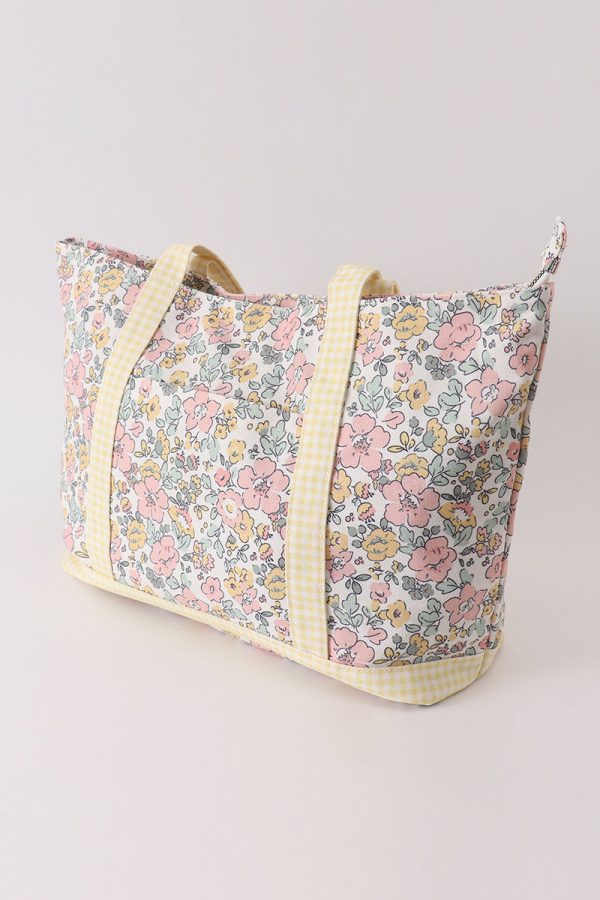 Yellow floral plaid tote bag Sale