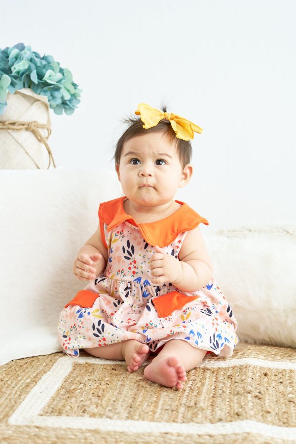 Orange floral print baby bloomers set Cheap