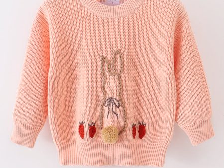 Coral hand-embroidery bunny pullover sweater For Cheap