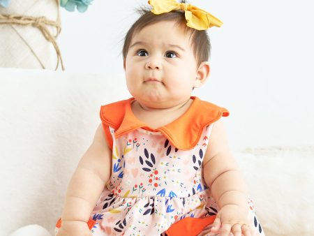 Orange floral print baby bloomers set Cheap