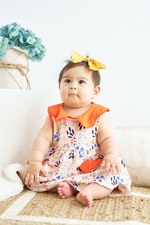 Orange floral print baby bloomers set Cheap