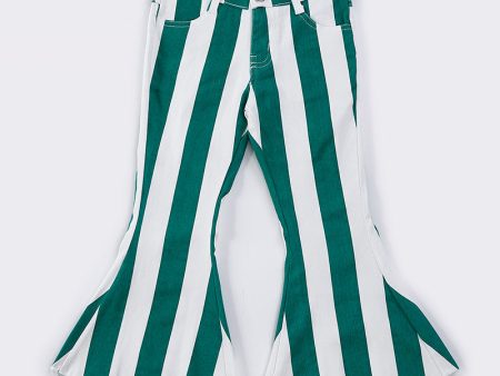 Green stripe bell denim jeans Online