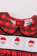 Red christmas santa embroidery smocked plaid boy bishop romper For Discount