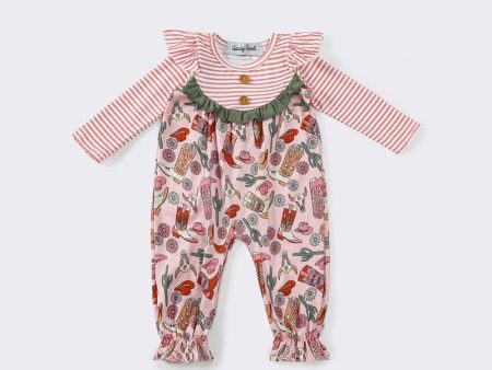 Pink western stripe girl romper Online Hot Sale