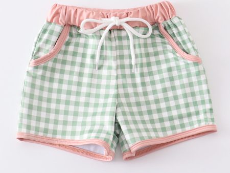 Green plaid boy swim trunks Online