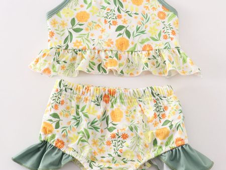 Yellow floral 2pc girl swimsuit Fashion