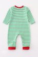 Green stripe christmas deer applique boy romper Sale