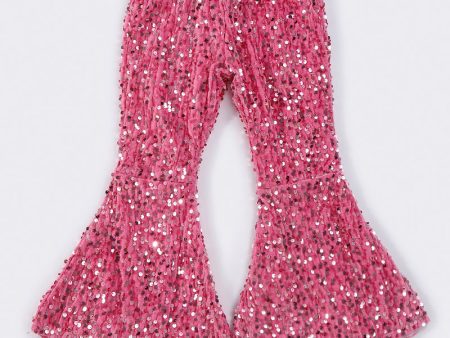 Pink sequin bell pants on Sale