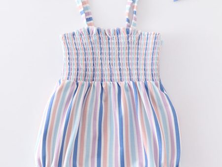 Blue stripe smocked strap girl bubble Sale