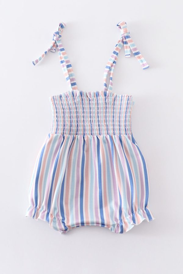 Blue stripe smocked strap girl bubble Sale