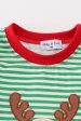 Green stripe christmas deer applique boy romper Sale