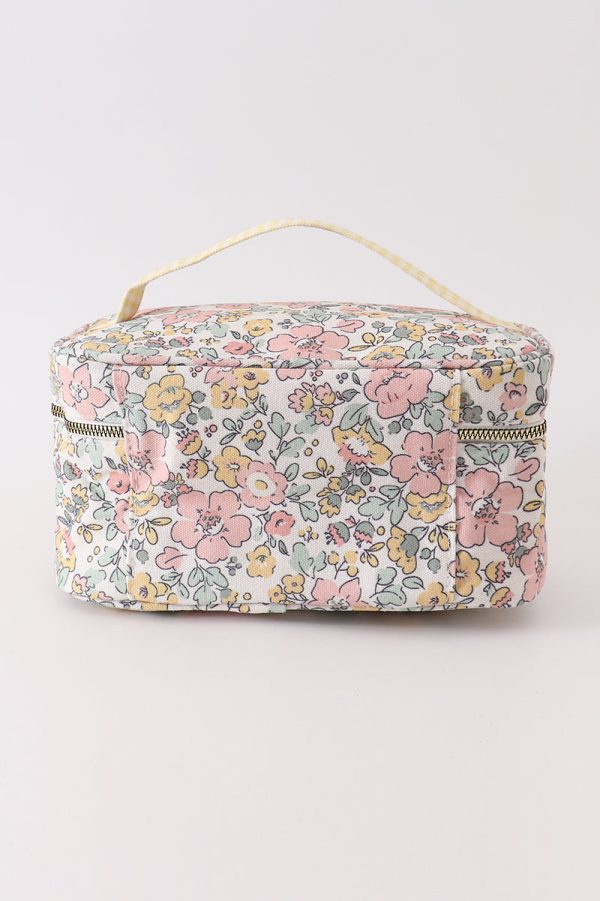 Yellow floral makeup bag on Sale