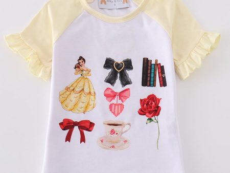 Yellow Princess Bow Print Girl Top Online Sale