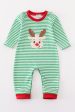 Green stripe christmas deer applique boy romper Sale