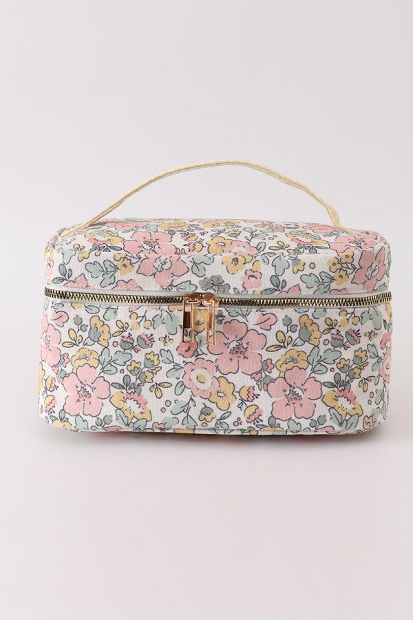 Yellow floral makeup bag on Sale