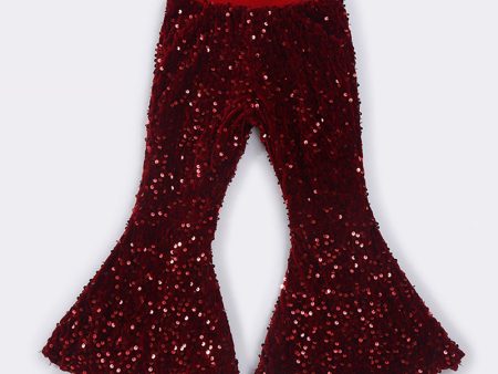 Burgundy sequin bell pants Online Sale