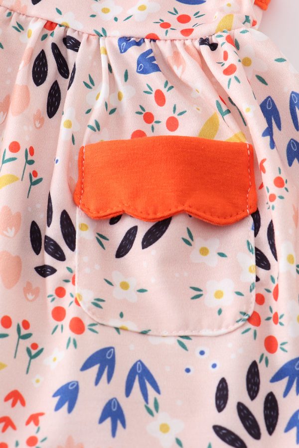 Orange floral print baby bloomers set Cheap