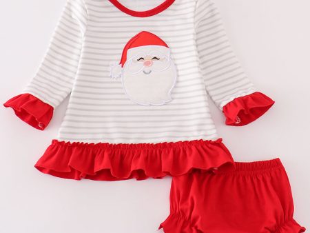 Red christmas santa claus applique stripe girl bloomer set For Cheap