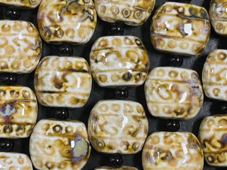 Beautiful Hand Painted Porcelain Beads, 22x20mm Unique Hand Painted Beige Porcelain Square Shape Beads, Gorgeous Beige Porcelain Beads 8  Fashion