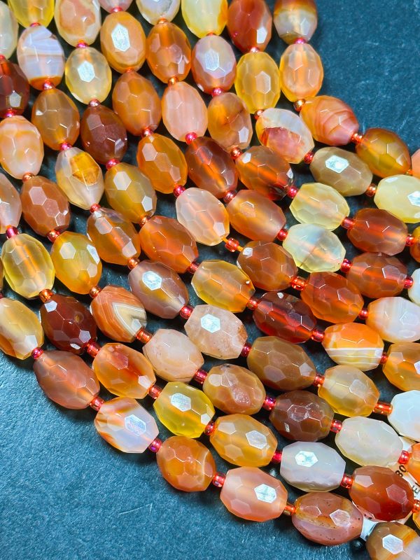 AAA NATURAL Botswana Agate Gemstone Bead Faceted 13x10 Barrel Shape, Gorgeous Red Orange Color Botswana Agate Gemstone Bead Full Strand 15.5 For Discount