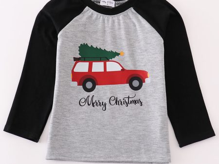 Christmas car tree print boy top Fashion