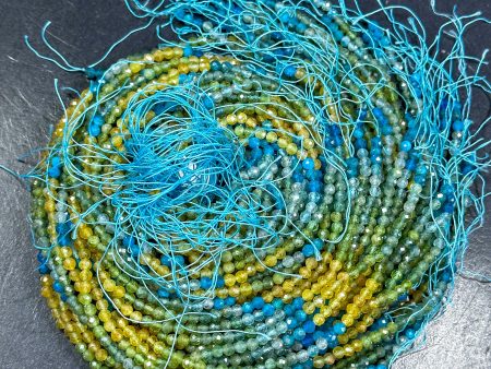 NATURAL Multicolor Apatite Gemstone Bead Faceted 3mm 4mm Round Beads, Beautiful Yellow Blue Green Color Apatite Beads Full Strand 15.5  Hot on Sale