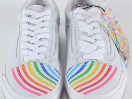 New VANS Old Skool V FLOUR SHOP Rainbow PRIDE Leather Sneakers Shoes 8.5 For Sale