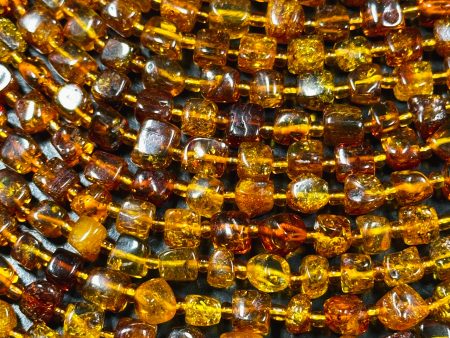 Natural Baltic Gold Stone Bead 6-8mm Freeform Cube Shape, Beautiful Dark Golden Orange Color Baltic Gold Beads, Great Quality 15.5  Strand Supply