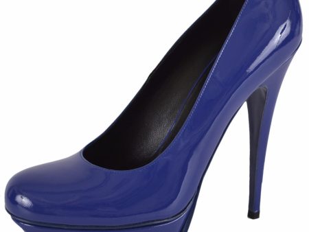 YSL Yves Saint Laurent 315502 Bleu Roy Patent Tribtoo Platform Pumps Shoes 40.5 Hot on Sale