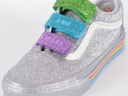 New VANS Old Skool V FLOUR SHOP Silver Rainbow Glitter PRIDE Sneakers Shoes 7 Fashion