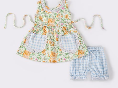 Yellow floral plaid girl shorts set Online