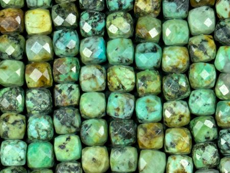 NATURAL African Turquoise Gemstone Bead Faceted 5mm Cube Shape Bead, Beautiful Green Blue Color African Turquoise Gemstone Full Strand 15.5  Supply