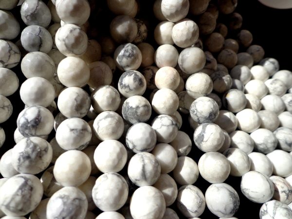 LARGE-HOLE beads!!! 8,10,12mm Faceted-finished round. 2mm hole. 8  strands. Natural White Howlite Big Hole Beads on Sale