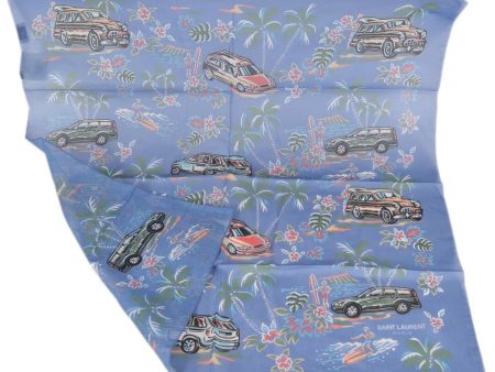 New Saint Laurent YSL Men s 456837 Cotton Car Pattern Handkerchief Pocket Scarf Supply