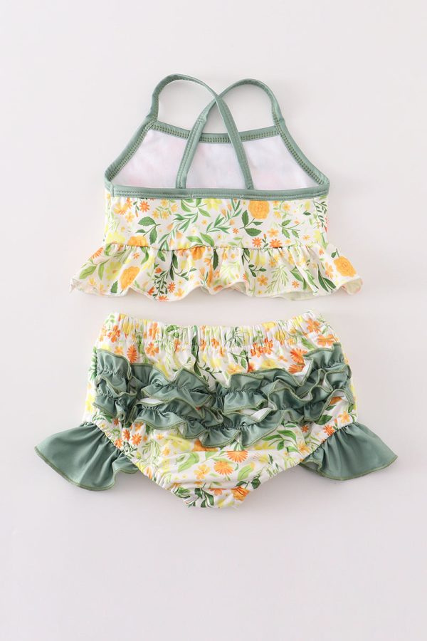 Yellow floral 2pc girl swimsuit Fashion