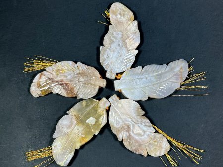 NATURAL Beautiful Hand Carved Blossom Flower Agate Gemstone Pendant 51x24mm Feather Shape, Gorgeous Beige Color Agate Loose Pendant Bead For Cheap