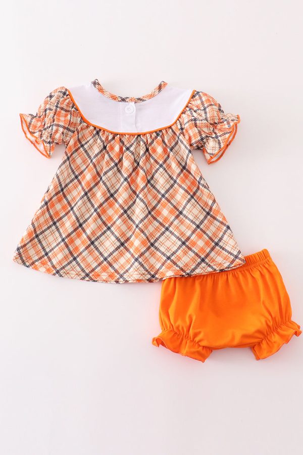 Orange turkey embroidery baby girl set Online now