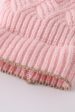 Pink cross cable knit pom pom beanie hat baby toddler adult Hot on Sale