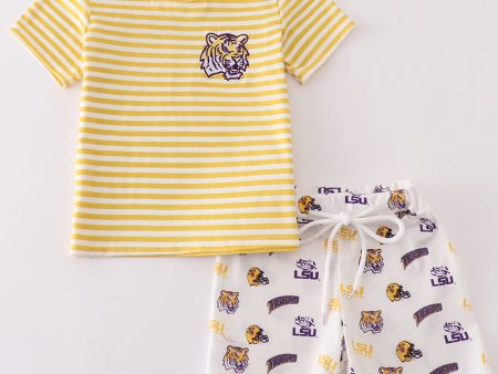 Yellow tiger embroidery LSU boy set Online Hot Sale