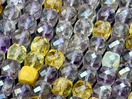 Natural gemstone bead. Faceted 7mm CUBE shape bead. AMETRINE gemstone bead. Clear Purple Orange Excellent Quality. FULL strand 15.5” For Cheap