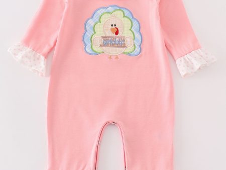 Pink turkey applique girl romper Online now