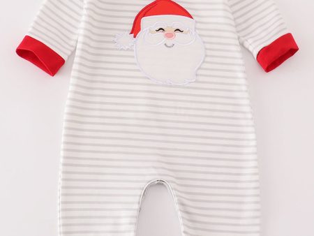 Red christmas santa claus applique stripe boy romper For Cheap