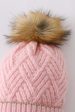 Pink cross cable knit pom pom beanie hat baby toddler adult Hot on Sale